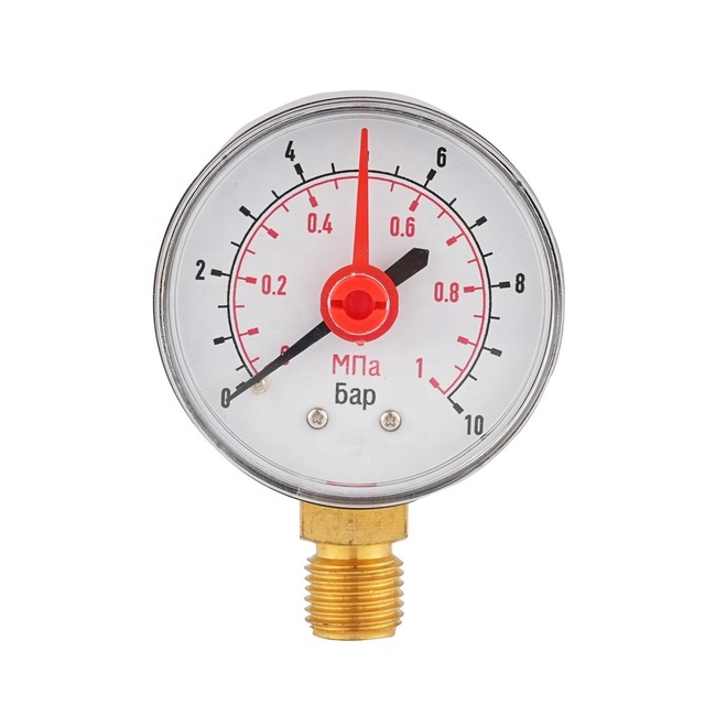 Economic Pressure Gauge With Red-Pointer 63mm 1/4"NPT Bottom Red Pointer Pressure Gauge Black Steel Case