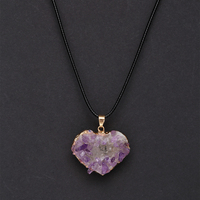 Collier Pendentif Géode en Améthyste Naturelle et Agate, Breloque Géode en Améthyste Plaqué Or avec Cordon Ciré, Vente en Gros de Bijoux