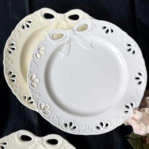 Nœud papillon exquis assiettes en céramique évidées vaisselle vintage <span class=keywords><strong>assiette</strong></span> à plat de nourriture durable ensemble mariages Dessert décoratif - Product Image 3