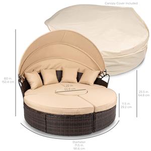 Chaise longue d'extérieur en rotin tressé, canapé-lit rond avec auvent, mobilier <span class=keywords><strong>de</strong></span> patio, lit <span class=keywords><strong>de</strong></span> soleil <span class=keywords><strong>de</strong></span> <span class=keywords><strong>plage</strong></span>, canapé-lit rond en rotin - Product Image 3
