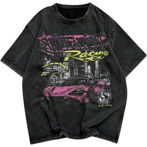 Camiseta Gráfica Oversize de Manga Corta para Hombre, 230g, Algodón Puro, Cuello en V, Estilo Y2K, Estampado en Caliente con Etiqueta - Product Image 2