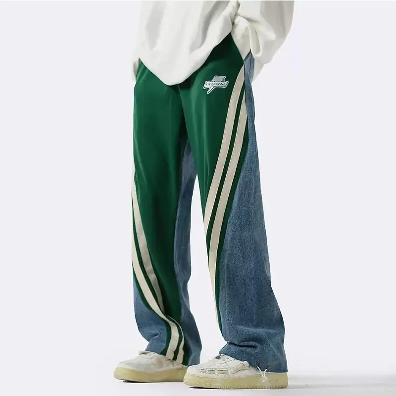 स्पोर्ट्स कैज़ुअल पैंट पुरुषों की हाई स्ट्रीट आउटडोर लूज़ फिटिंग वाइड लेग पैंट इन ट्रेंडी धारीदार रंग मैचिंग ड्रॉस्ट्रिंग लेगिंग्स