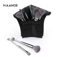 MAANGE Fabricant de pinceaux bon marché avec logo personnalisé 12pcs Vegan pour cosmétiques Set de pinceaux de maquillage avec emballage Argent avec pochette