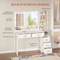 Coiffeuse avec grand miroir, éclairage LED 3 couleurs, luminosité réglable, écologique, durable, 5 tiroirs