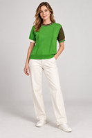 Pull en tricot à manches courtes pour femme, col rond, couleurs contrastées, fabrication OEM ODM, étiquette privée