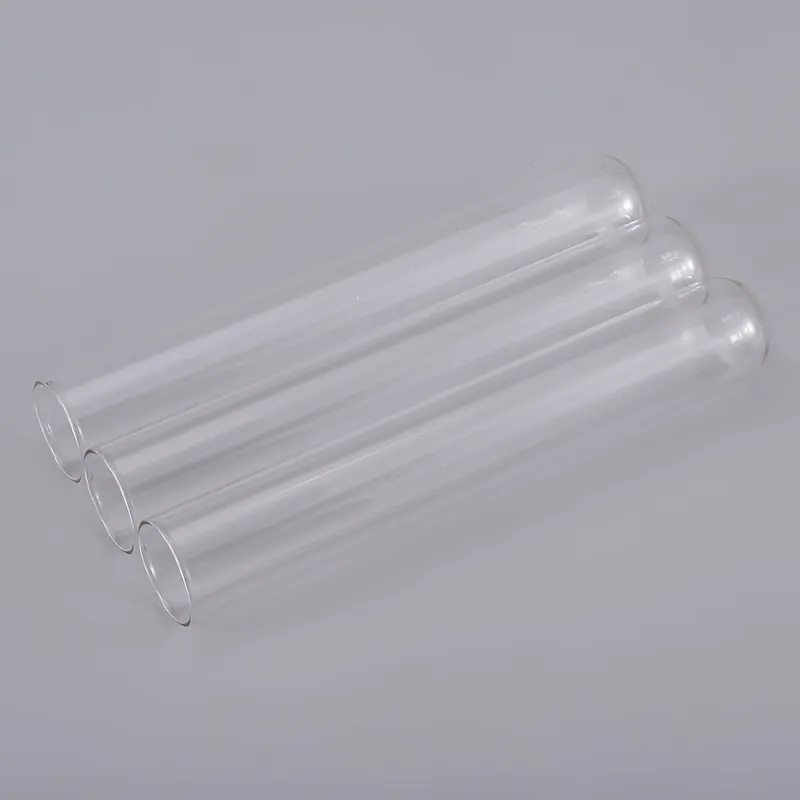 Tube à essai en verre borosilicate transparent à fond rond à bouche plate personnalisable en gros