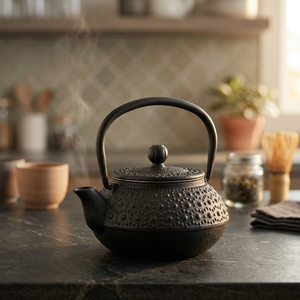 Oriental Style Metal <b>Tea</b> Kettle With Lid And Handle Black <b>Cast</b> <b>Iron</b> Design - Product Image 2