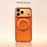 Coque de téléphone iPhone 17 Pro Max avec support double anneau dégradé, transparente imprimée violet-orange, personnalisable en gros