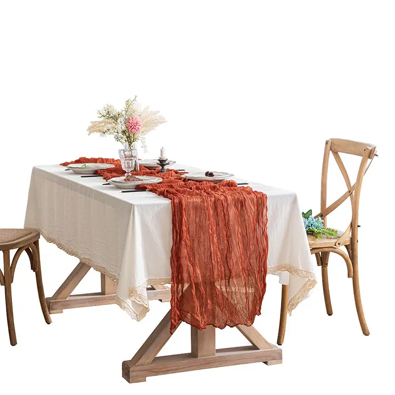 卸売高品質テーブルデコレーションセージグリーンチーズクロス結婚披露宴自由奔放に生きるテーブルデコレーションテーブルランナークロス