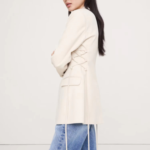 Blazer ajusté à revers crantés, simple boutonnage, taille ajustable latérale à lacets, design unique, style urbain, bureau - Product Image 3