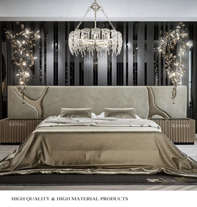 <span class=keywords><strong>Letto</strong></span> Moderno di Lusso King Size con Ampia Testiera in Acciaio Inox Dorato, Set Camera da <span class=keywords><strong>Letto</strong></span> in Tessuto Queen Size - Product Image 2