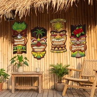 Ensemble de 4 masques Tiki en bois à suspendre au mur, style hawaïen et africain, plaque décorative pour porche, ferme, maison