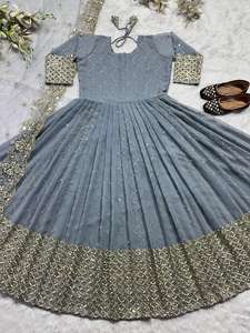 Faux Georgette vestido bordado Dupatta Set nuevo vestido de diseñador indio para mujeres y niñas ropa de fiesta festiva cosida lista para usar - Product Image 4