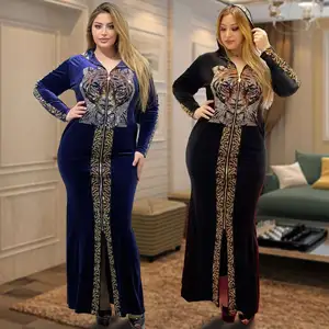 2024 Middle East Muslim Women's Gown Arab Fleece Cardigan Zipper Robe Scalded Slim Dress for Africa women