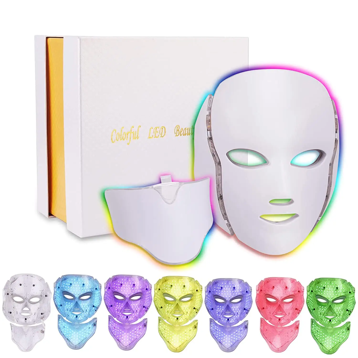 Beleza 7 cores LED máscara rosto pescoço Photon luz pele rejuvenescimento luz cuidados faciais instrumento anti envelhecimento