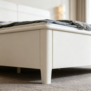 Minimalist Upholstered Soft Bed <b>Frame</b> Queen Size White Fabric Wood <b>Box</b> Spring Design - Product Image 3