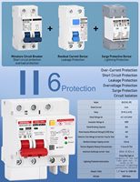 Disjoncteur différentiel et parafoudre de protection contre les surtensions 63 A bipolaire CA 120 V-240 V capacité de coupure 6 kA 50/60 Hz PA66