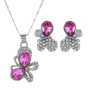hot sale Europe and America butterfly earrings artificial diamond butterfly necklace set jewelry