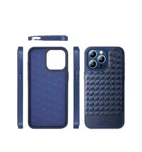 New Design Phone Case Leather For iphone 15 14 13 12 Pro Anti-scratch Weave Pattern Oem Phone Case Supplier