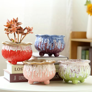 屋内と屋外の小さな花鉢植えの4ピースセット子供用サボテンランニングティアーウォーターフォールデザイン - Product Image 1