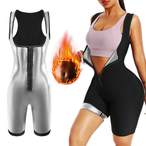 Combinaison amincissante 4-en-1 pour <span class=keywords><strong>femme</strong></span> avec <span class=keywords><strong>capuche</strong></span>, <span class=keywords><strong>gilet</strong></span> de sudation, short et fermeture éclair, en Spandex écologique, pour usage domestique et entraînement - Product Image 3