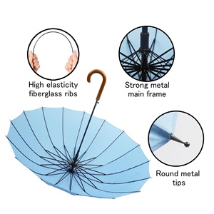 Vente en gros <span class=keywords><strong>de</strong></span> 23 pouces Bâton <span class=keywords><strong>de</strong></span> marche 16k Regenschirm Manche en bois Voyage semi-automatique Parapluie droit - Product Image 3
