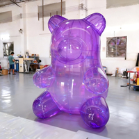 Ours en peluche gonflable en PVC transparent rose néon pour décoration d'événements de fête portable