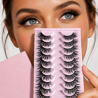 10 paires de faux cils œil de chat, cils en bande effet wispy, pour un look évasé de l'angle extérieur, plateau rose, vente en gros, marque privée