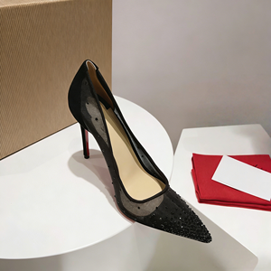 <b>Black</b> Winter 8CM Thin Heel Height Increasing <b>Wedding</b> Dress <b>Shoes</b> Rhinestones Breathable Mesh Pointed Slip-On Bridal <b>Shoes</b> - Product Image 4