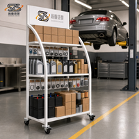 Étagères de présentation mobiles pour batteries, capacité de charge de 60 kg, panneau arrière perforé, 2 roulettes verrouillables, pour zones de levage de garage