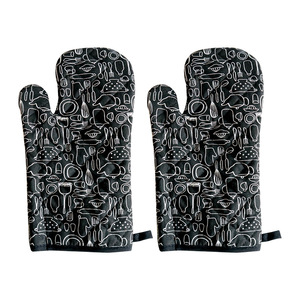 Gants de cuisine en coton résistants à la chaleur, motif couverts rouges et noirs, 17x30cm, pour une utilisation en cuisine - Product Image 5