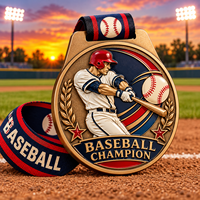 Médailles personnalisées en or, argent, cuivre, impression UV 3D, alliage de zinc, médailles sportives personnalisées pour championnat de baseball avec ruban