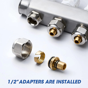 Colector ABST PEX 2-16ways, kit de colector de calor de suelo de acero inoxidable con adaptadores de 1/2 "para calefacción de suelo radiante hidrónico - Product Image 6