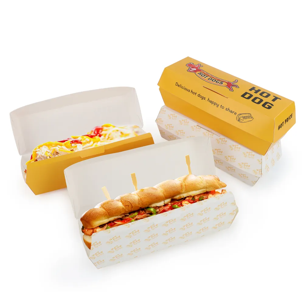 Boîte à hamburgers jetables à Long clapet, conteneur de restauration rapide personnalisé pour hot-dog en papier