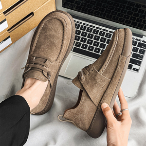 Người đàn ông của mùa xuân Retro giày lười mới thường trượt-on lái xe giày da chính hãng lót thoáng khí len gai trên bóng rổ da lộn - Product Image 4