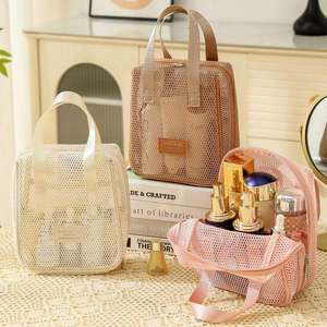 Bolsa de Maquillaje de Malla de Gran Capacidad con Logotipo Personalizado, Bolsa de Viaje con Cierre para Cosméticos, Neceser de Almacenamiento de Maquillaje para Mujer - Product Image 4