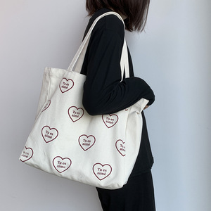 Sac fourre-tout en toile pour étudiant, motif cœur simple, avec fermeture magnétique et poche intérieure zippée, violet et blanc, pour usage quotidien et extérieur, sac publicitaire - Product Image 3
