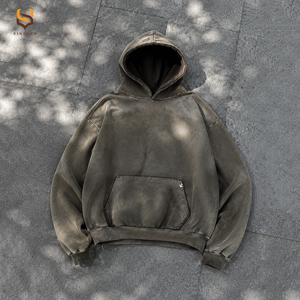Custom Men's Vintage Streetwear Hoodies Heavyweight 100% Cotton French Terry Sun Faded Distressed Acid Wash Oversized Hoodie - Product Image 3