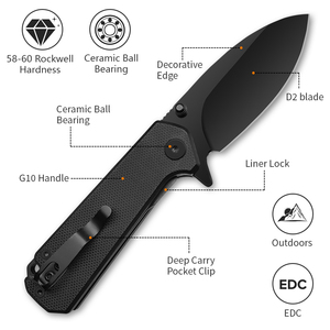 Mini AUS-8 D2 thép không gỉ gấp Pocket dao G10 xử lý màu đen Survival <span class=keywords><strong>c</strong></span>ắm trại ngoài trời dao OEM tùy biến hỗ trợ - Product Image 5
