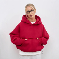 Sweat-shirt court à capuche pour femme avec cordon de serrage à la taille, couleur unie, manches longues, poche kangourou, idéal pour l'automne