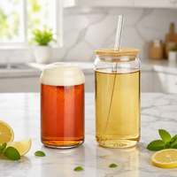 Gobelet en verre Puretimes 12oz/16oz transparent givré style nordique, personnalisable par sublimation, avec couvercle en bambou et paille – En stock