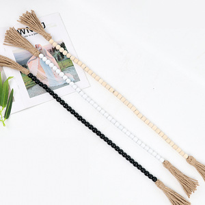 Cross-border hand-woven cotton <b>thread</b> tassel beaded American country style home decor hanging ornament made of wood <b>beads</b> - Product Image 2