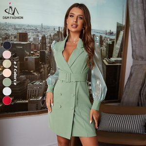 Vestidos D&M para Mujer 2020, Elegante Vestido Gabardina, Vestido Largo Transparente con Mangas Abullonadas, Botones, Cuello en V, Vestidos Blazer Rojos para Mujer con Cinturón - Product Image 4