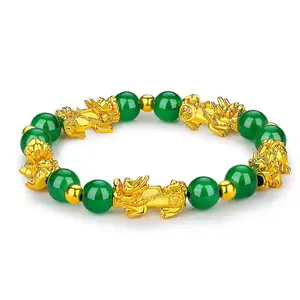 Trendy Wealth Feng Shui Bracelet Gold Plated Natural Stone Beads Pixiu Bracelet For Women Men