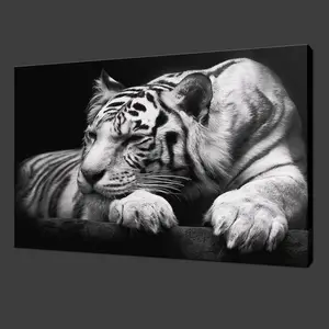 帆布图片模块化墙艺术5件动物老虎画客厅高清打印黑白海报家居装饰