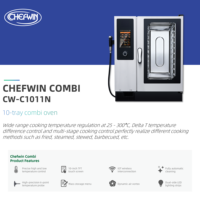 Four combiné commercial 10 plateaux, écran tactile numérique, conception sans chaudière, cuisson vapeur et barbecue, électrique, en acier inoxydable, haute efficacité