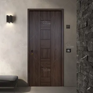 סין עיצוב אחרון דלתות עץ מלא לבתים פנים צבע אגוז דלת לוילה דלת סומק ליבה מוצקה לדירה