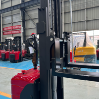 Penumpuk Pallet Elektrik High Lift 5.5m Walkie 1.5-2 Ton Lithium-Ion Tipe Stand-on dengan Guardrail, Bersertifikasi CE ISO