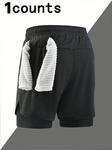 Custom Men's Casual Quick Dry Breathable <strong>Mid</strong> Rise Double <strong>Layer</strong> 100% Polyester Sports Shorts Drawstring Knitted Jogging Fitness - Product Image 4