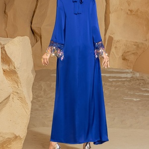 Robe de soirée maxi abaya traditionnelle musulmane pour femme, luxueuse, sur mesure, OEM, avec perles naturelles tissées - Product Image 4